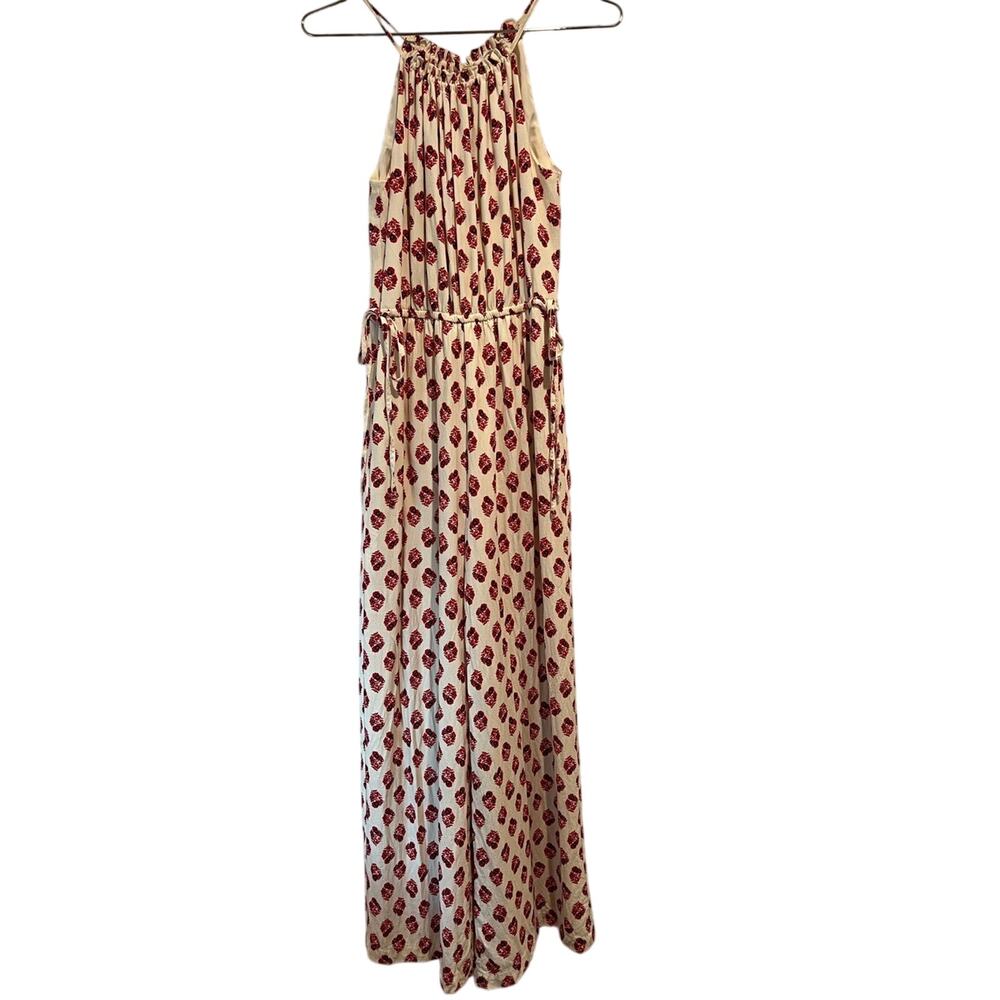 A Loves A Printed Halter Wide Leg Jumpsuit Cream Red Floral Small